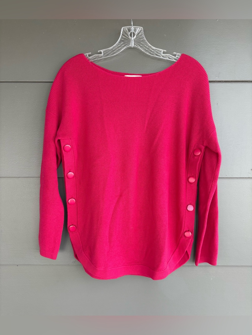 Sezane La Maille Fuschia Knit Button-Side Sweater